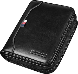 Billetera De Cuero Para Hombre Con Cremallera Alrededor Cartera Multi Bolsillos - Picture 1 of 12