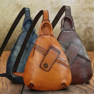 Genuine Leather Sling Bag for Women Men Retro Sling Backpack Purse Crossbody Bag - Picture 1 of 16
