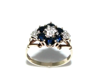 Anello In Oro Giallo 9 Carati Con Diamante E Zaffiro Per Donne Taglia N 1/2 - Foto 1 di 8