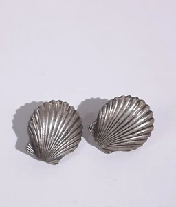 Vintage Sterling Silver Seashell Earrings - Picture 1 of 4