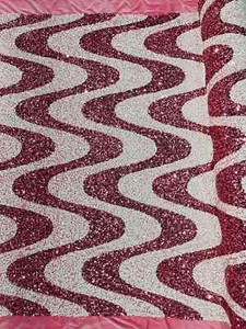 Wavy Line Velvet Sequins - Dusty Rose / White - Velvet 2 Way Stretch Fabric Yard - Picture 1 of 4