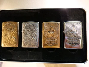ZIPPO HARLEY DAVIDSON EAGLE CHROME & BRASS 4 LIGHTER SET 2001 - Picture 1 of 14