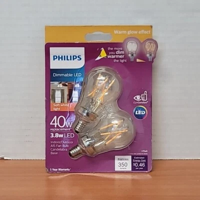 Philips 40W A15 Fan Light Bulbs Candelabra Base Dimmable LED Soft White (2-Pack) - Image 1 of 2