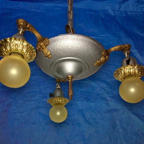 Early three light pendant light nice hammered grey/brushed nickel finish Cover