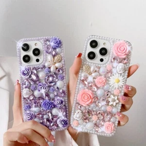 Rose Blumen Kristalle Case Hülle für iPhone 15 Pro Max 15 Pro 15 14 13 12 11 X 8 - Bild 1 von 8