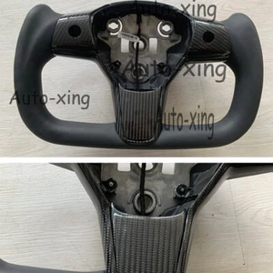 Handmade For Tesla Model 3/Y 17-23 Trim+Yoke Carbon Fiber Heated Steering Wheel - Picture 1 of 8