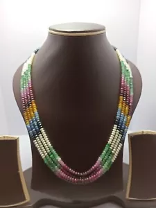Natural Multi Sapphire Necklace Faceted Beads 420 Carat 21'' 4 Strand Necklace - Picture 1 of 8
