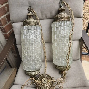 Vtg Hollywood Regency Hanging Swag Pendulum Lamp Double light Fixture  - Picture 1 of 24