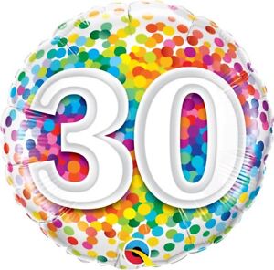 30 | 30th Birthday | Rainbow Dots 18" Party Foil Balloon | Decoration | Qualatex