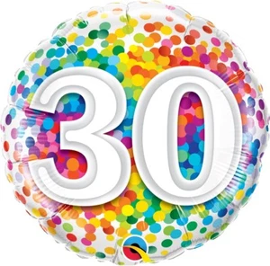 Rainbow 30th Birthday Foil Balloon - Confetti Design - 18 inches - Qualatex - Picture 1 of 1