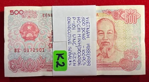 K2' Vietnam; Bundle of 100 Pcs - 500 Dong 1988 P#101 UNC Consecutive Numbers !!! - Picture 1 of 2