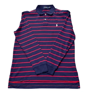 Polo Ralph Lauren Golf Uomo Grande Blu Righe Manica Lunga Performance - Foto 1 di 4
