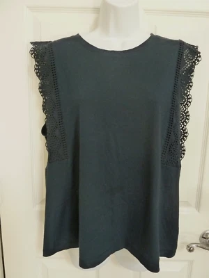 BANANA Republic 尺寸 XL 16/18 Supima 棉无袖上衣蕾丝浪漫海军蓝 — 第 1/4 张图片