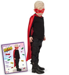 Kinder Kostüm Hero Superheld Umhang Maske Fasching Karneval Rot oder Schwarz - Picture 1 of 6