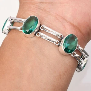 Paraiba Topaz Gemstone 925 Sterling Silver Handmade Jewelry Bracelet Bracelet - Picture 1 of 6