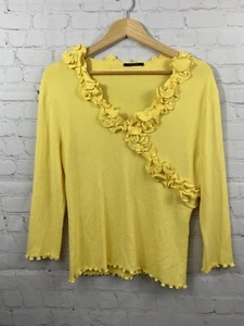 Cyrus Blouse Womens Size Large Yellow Stretchy Ruffle Trim V-Neck Top - Picture 1 of 7