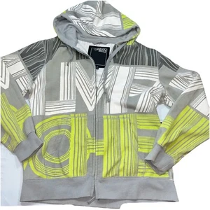 Urban Heritage grau gelb weiß durchgehender Reißverschluss geometrische Jacke Sweatshirt Hoodie LRG - Bild 1 von 13