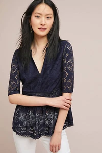 NWT Anthropologie Mae Peplum Top, by Blue Tassel - Navy, size S - Picture 1 of 3