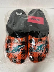 Brand NEW FOCO Miami Dolphins NFL Men’s Plaid Fur Lined Clog Croc Large 11-12 - Picture 1 of 5