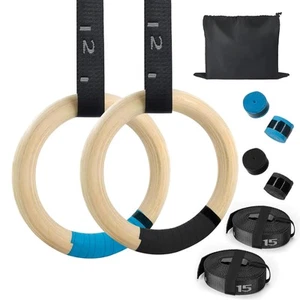Gymnastics Rings Wooden Olympic Rings, 1500lbs Gym Rings Adjustable cam Buckl... - Bild 1 von 8