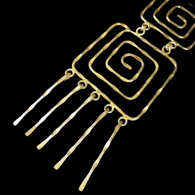 Vintage Artisan Hammered Gold Tone Geometric Fringe Choker Collar Necklace MCM - Image 1 of 4
