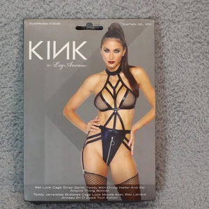 Juego de halter Kink by Leg Avenue con parte inferior de tanga negro con cremallera aspecto húmedo - Imagen 1 de 4