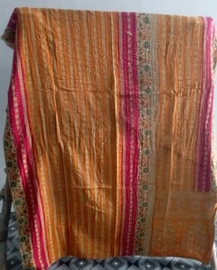 Single Size Cotton Kantha Quilt Indian Handmade Patchwork Throw Vintage Blanket - Picture 1 of 2