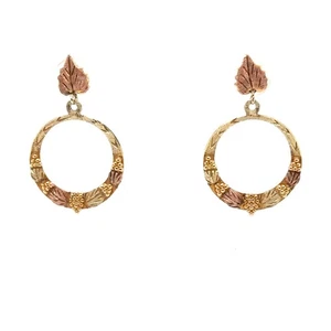 Black Hills Gold Earrings 10K Gold Dangle Drop Circle Earrings Tri-Color Estate - Picture 1 of 13