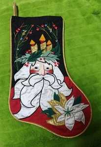 Medias de Navidad vintage con apliques de casa de sombrero Bordado de Papá Noel - Imagen 1 de 7