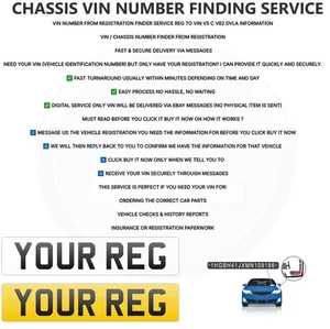VIN NUMBER FROM REGISTRATION FINDER SERVICE REG TO VIN V5 C V62 DVLA INFORMATION - Picture 1 of 24