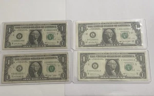 4 In A Row Fancy Serial Number One Dollar Bill $1 Lot (4) - Read Description - Picture 1 of 9