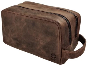 Vollnarbenleder Reise Kulturbeutel - Dopp Kit Organizer (dunkelbraun) - Bild 1 von 6