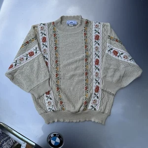 80s Vintage Bay Point Threads Knit Fringe Floral Grandma Sweater USA Made - Picture 1 of 11