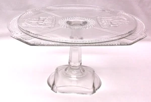 Antique 1886 McKee Brothers Deer & Pine Clear Glass Cake Stand - Picture 1 of 7