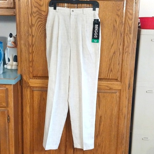 OFF WHITE Pantaloni eleganti Brigg's nuovi con etichetta donna taglia 12 leggeri bianco sporco taupe poli rayon