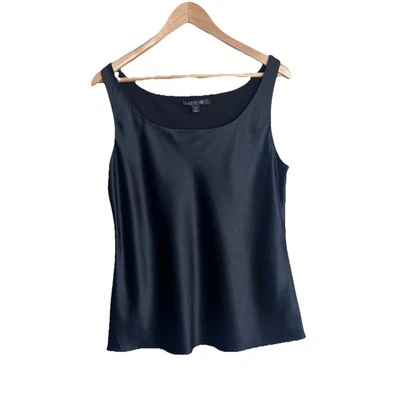 Camiseta sin mangas Lafayette 148 New York seda satinado talla 10 negra vintage camisola Y2K Foto 1 de 4