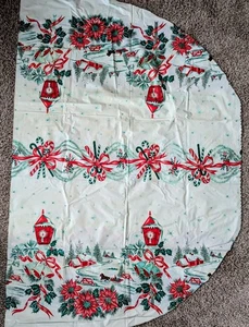 Christmas & Happy Birthday Oval Vinyl Tablecloth Reversible 72 X 54 Vintage Good - Picture 1 of 5
