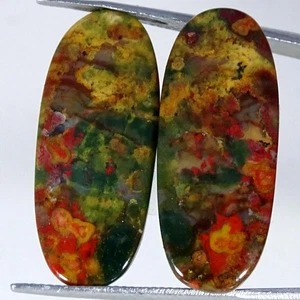 22.40Cts. 100% Natural Blood Stone Gemstone Cabochon Pair 12X29X3MM - Picture 1 of 4