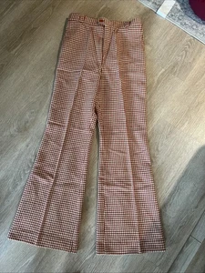 Vintage 70s Houndstooth Flare Pants Bell Bottoms Retro Slacks size 13 Hippie - Picture 1 of 11