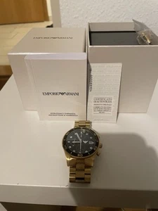 Emporio Armani Uhr Herren Gold Sehr Selten Getragen Schwarzes Zifferblatt - Bild 1 von 4