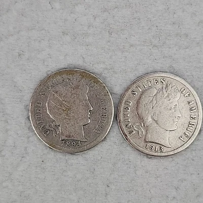 1894-O  &  1913-S  BARBER DIME, KEY DATE COINS - Image 1 of 2