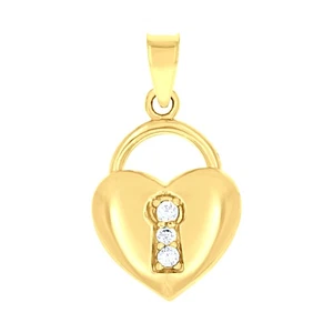 10kt Yellow Gold Womens Cubic Zirconia Cubic-Zirconia Heart Lock Charm Pendant - Picture 1 of 3