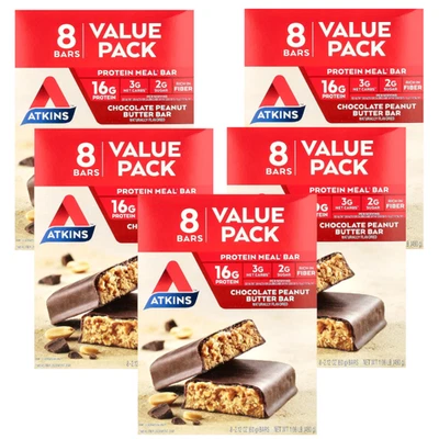 Barra de Refeição Atkins Protein Chocolate Manteiga de Amendoim Pacote Econômico 8 Barras Cada (5 Caixas) - Imagem 1 de 4