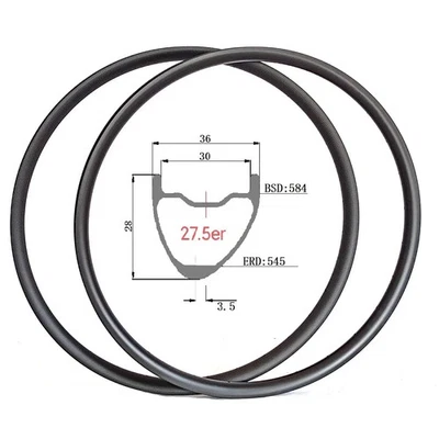 27.5/29 In Carbon Rim Mountain Bike Wheels Hookless Tubeless Rims 28mm Deep - Image 1 of 4