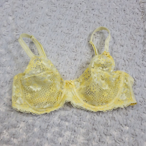 adore me womens bra 36DD yellow floral lace unlined underwire delicate feminine