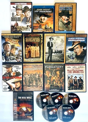 Lot x 12 Classic Western Movies DVD Wayne Stewart Duvall Elliot Selleck VG 17DVD Foto 1 de 4