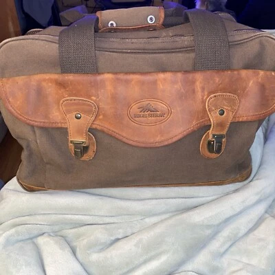 BOLSO DE LONA VINTAGE GRANDE HIGH SIERRA CUERO MARRÓN RIBETE CREMALLERA FRONTAL Y LATERAL  Foto 1 de 4