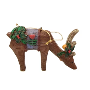 Vintage Retro Cute Faux Wood / Resin Reindeer Christmas Ornament 3" tall - Picture 1 of 2