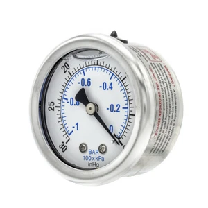 Liquid Filled Back Mount Pressure Gauge with 1.5" Dial, (-30-0 PSI), 1/8"MaleNPT - Picture 1 of 8