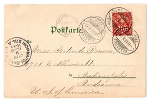 Postal antigua 1899 UDB Suiza/Estados Unidos Gertrude Brown Indiana cancelada a mano - Imagen 1 de 2